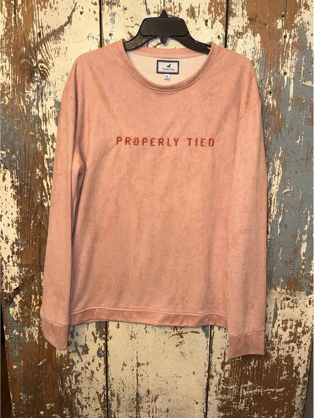 Properly Tied Womens Pink Asher  Crewneck Sweatshirt suede-like embroidered XL